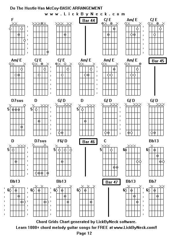 Chord Grids Chart of chord melody fingerstyle guitar song-Do The Hustle-Van McCoy-BASIC ARRANGEMENT,generated by LickByNeck software.